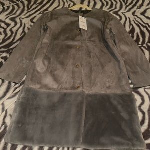 Zara suede gray coat with faux fur at the bottom, size S